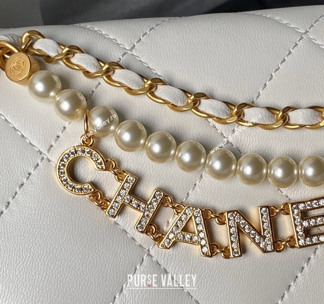 Chanel Shiny Lambskin Mini Flap Bag with Pearls AS4986 White 2024 (yezi-240627053)