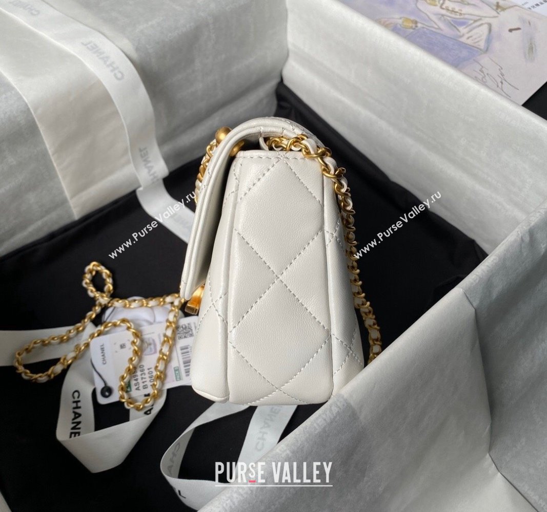 Chanel Shiny Lambskin Mini Flap Bag with Pearls AS4986 White 2024 (yezi-240627053)