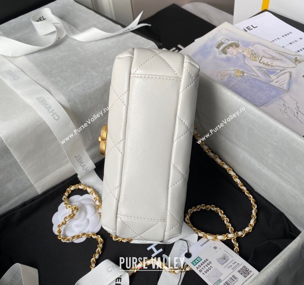 Chanel Shiny Lambskin Mini Flap Bag with Pearls AS4986 White 2024 (yezi-240627053)