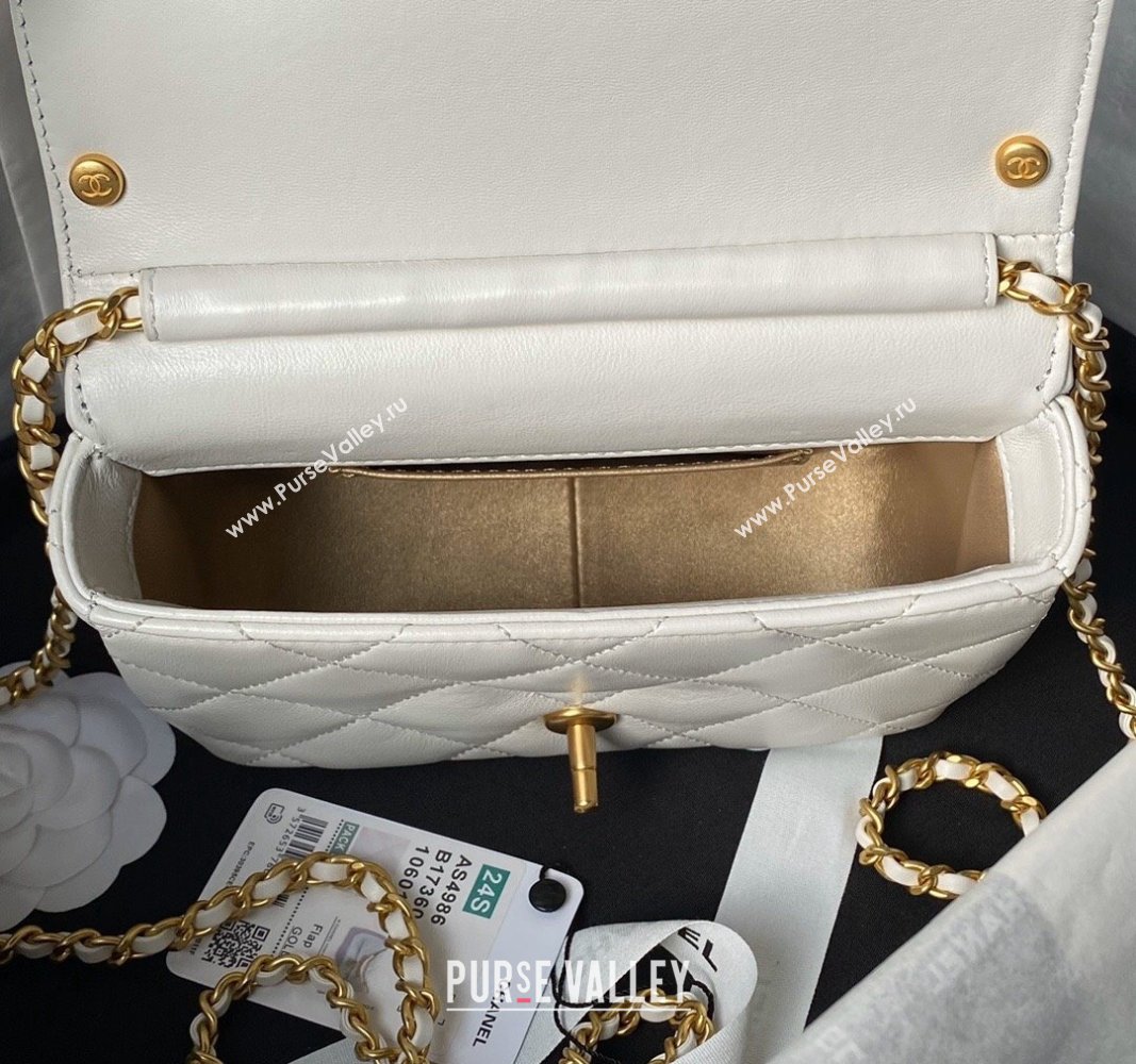 Chanel Shiny Lambskin Mini Flap Bag with Pearls AS4986 White 2024 (yezi-240627053)