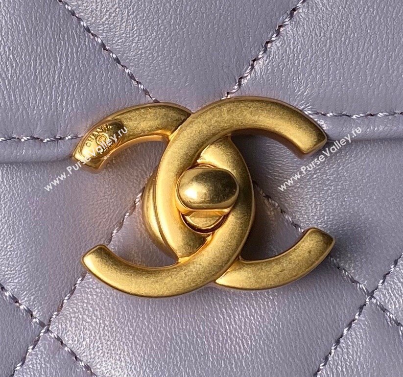 Chanel Shiny Lambskin Mini Flap Bag with Pearls AS4986 Light Purple 2024 (yezi-240627054)