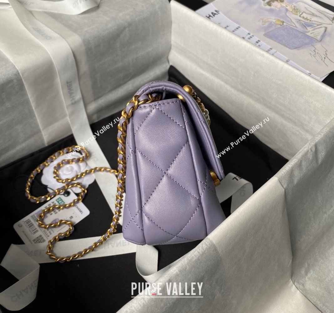 Chanel Shiny Lambskin Mini Flap Bag with Pearls AS4986 Light Purple 2024 (yezi-240627054)