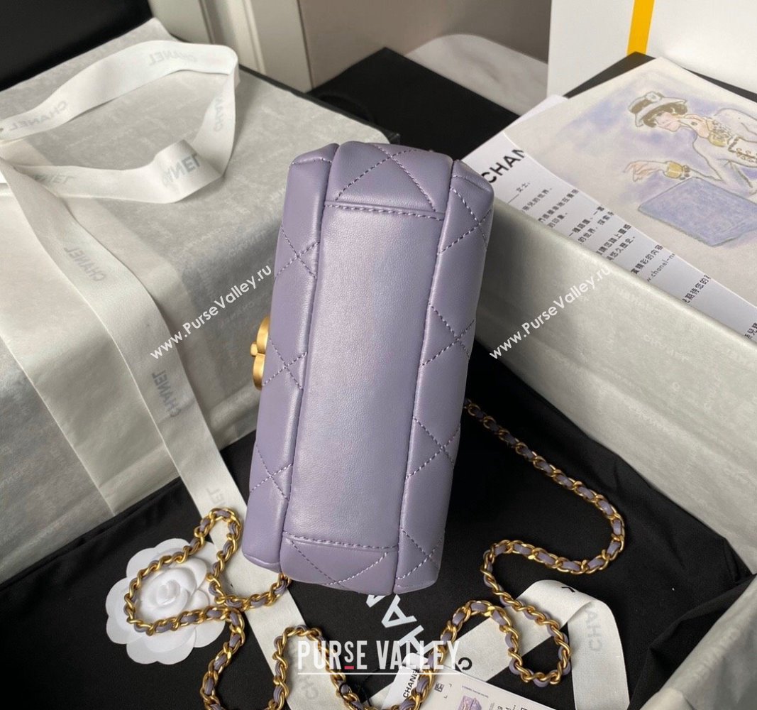 Chanel Shiny Lambskin Mini Flap Bag with Pearls AS4986 Light Purple 2024 (yezi-240627054)