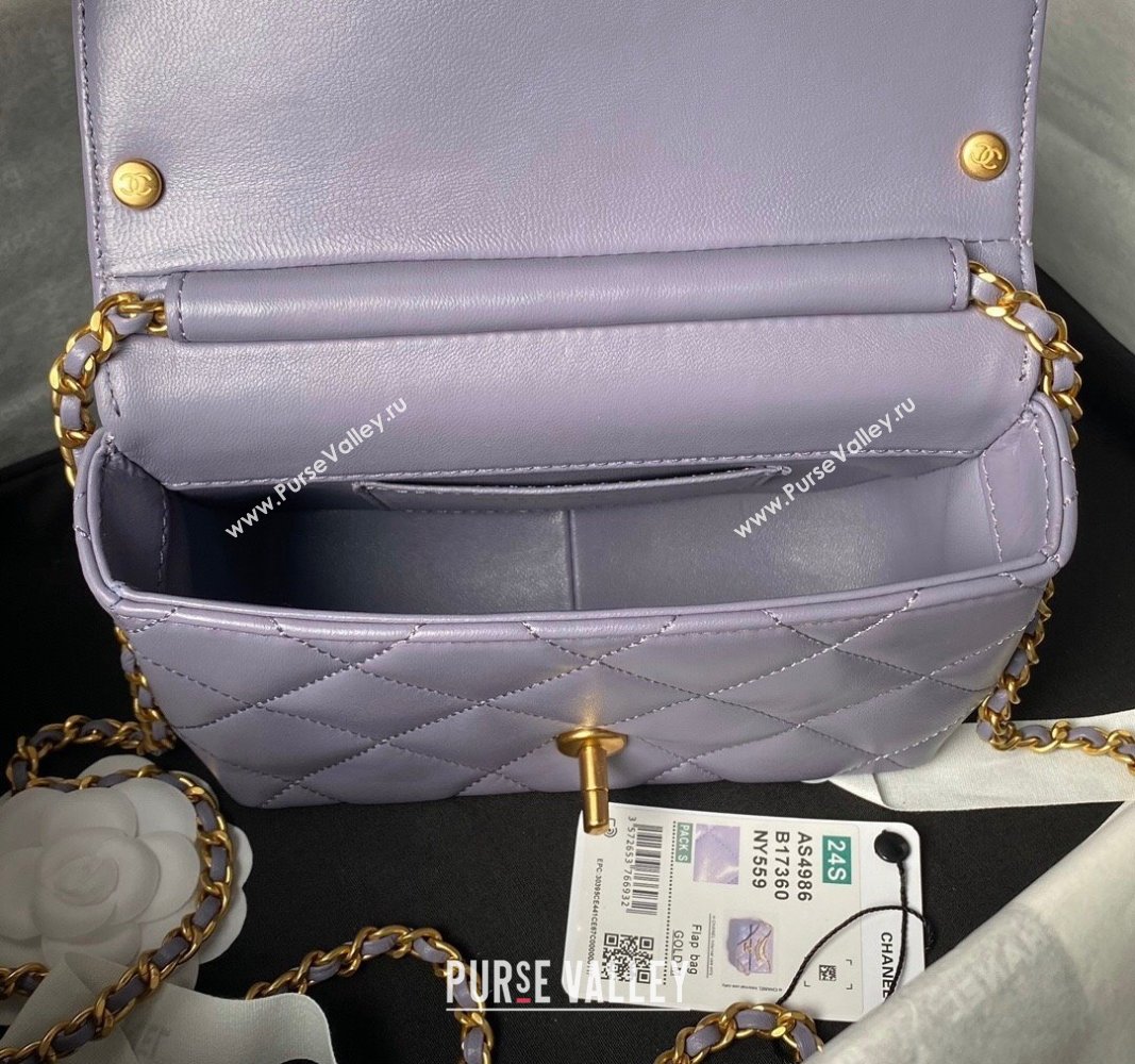 Chanel Shiny Lambskin Mini Flap Bag with Pearls AS4986 Light Purple 2024 (yezi-240627054)