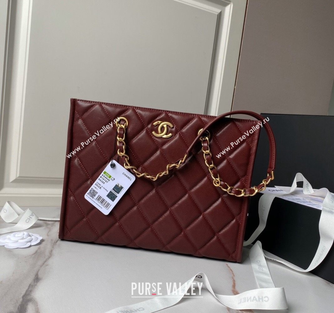 Chanel Grained Calfskin Small Shopping Bag AS4940 Dark Burgundy 2024 (yezi-240627068)