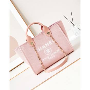 Chanel Deauville Mixed Fibers Calfskin Small Shopping Bag Light Pink 2024 AS3257 (yezi-240627043)