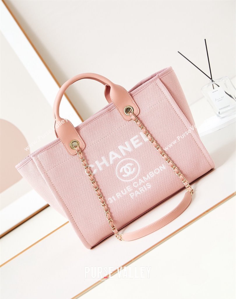 Chanel Deauville Mixed Fibers  Calfskin Small Shopping Bag Light Pink 2024 AS3257 (yezi-240627043)