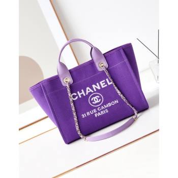 Chanel Deauville Mixed Fibers Calfskin Small Shopping Bag Purple 2024 AS3257 (yezi-240627041)