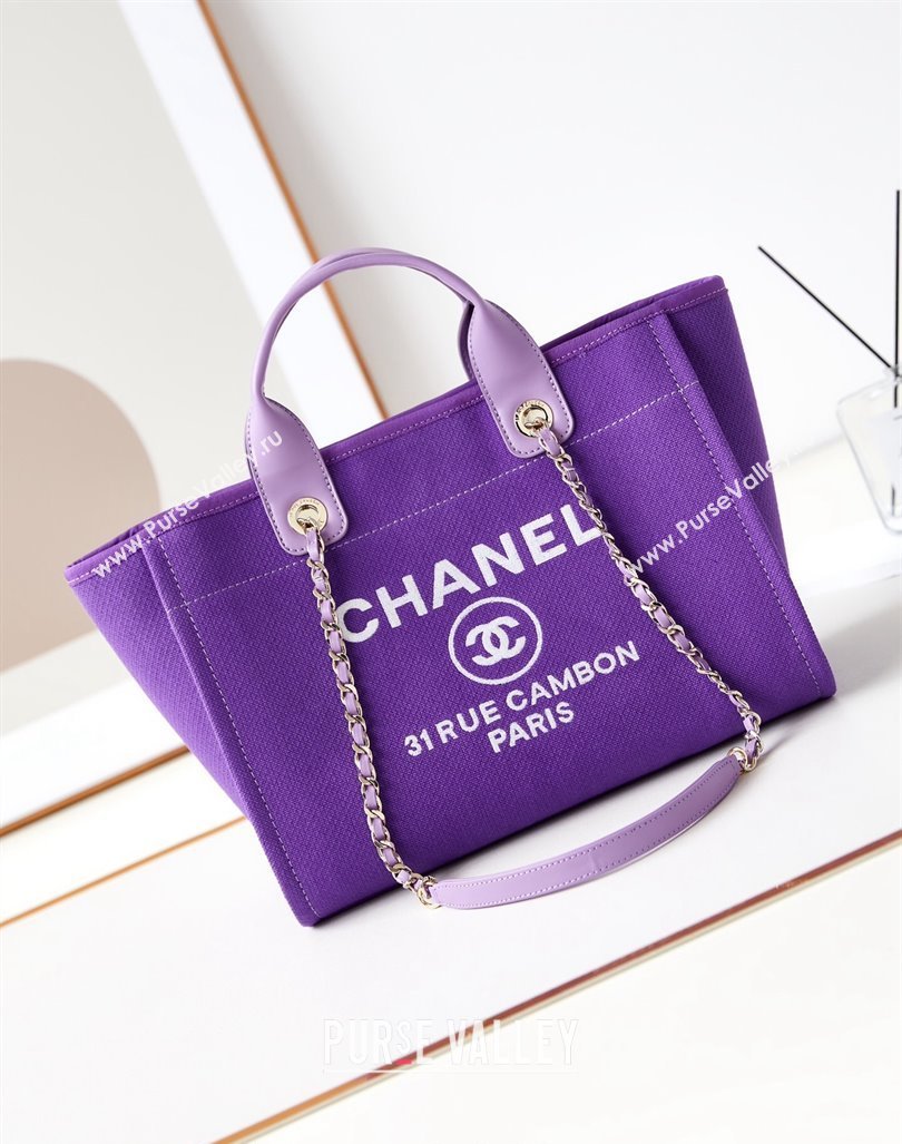 Chanel Deauville Mixed Fibers  Calfskin Small Shopping Bag Purple 2024 AS3257 (yezi-240627041)