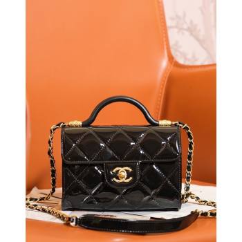 Chanel Patent Calfskin Mini Flap Bag with Top Handle AS4956 Black 2024 (yezi-240627071)