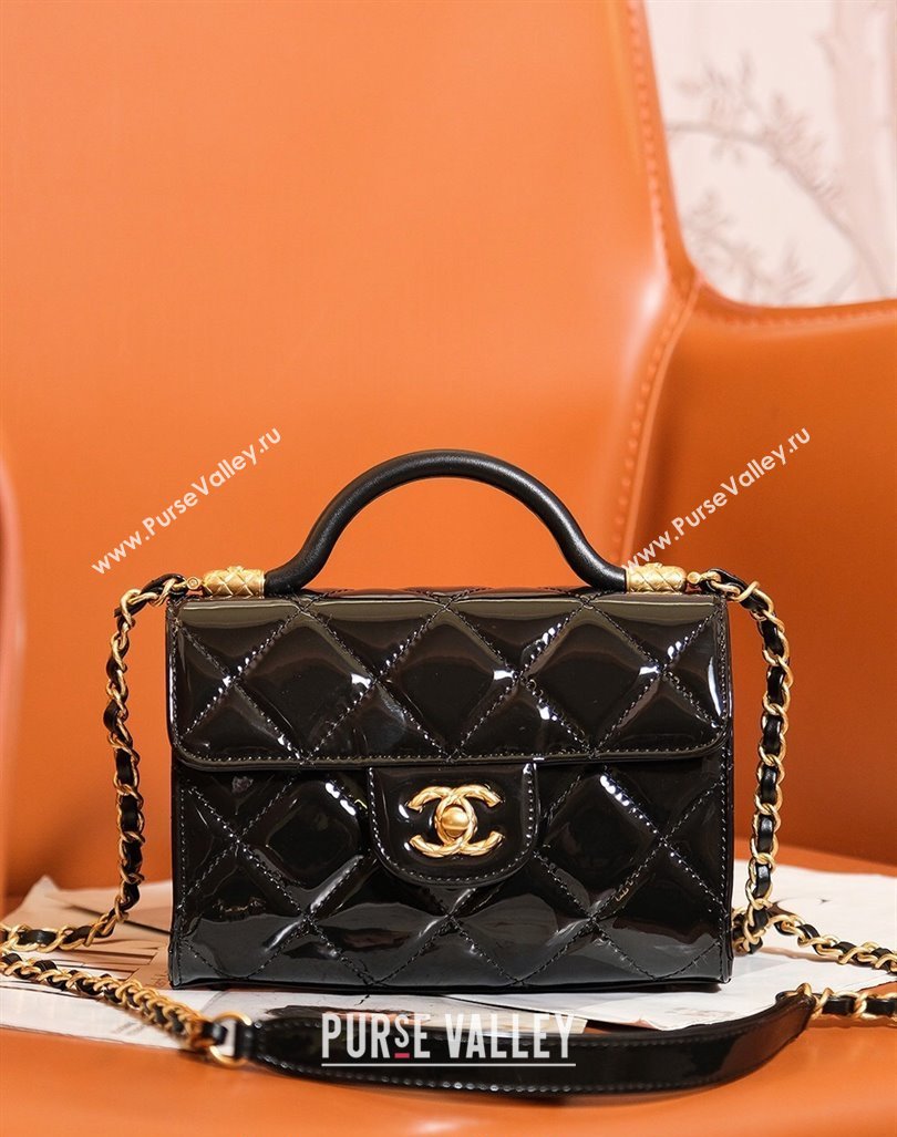 Chanel Patent Calfskin Mini Flap Bag with Top Handle AS4956 Black 2024 (yezi-240627071)