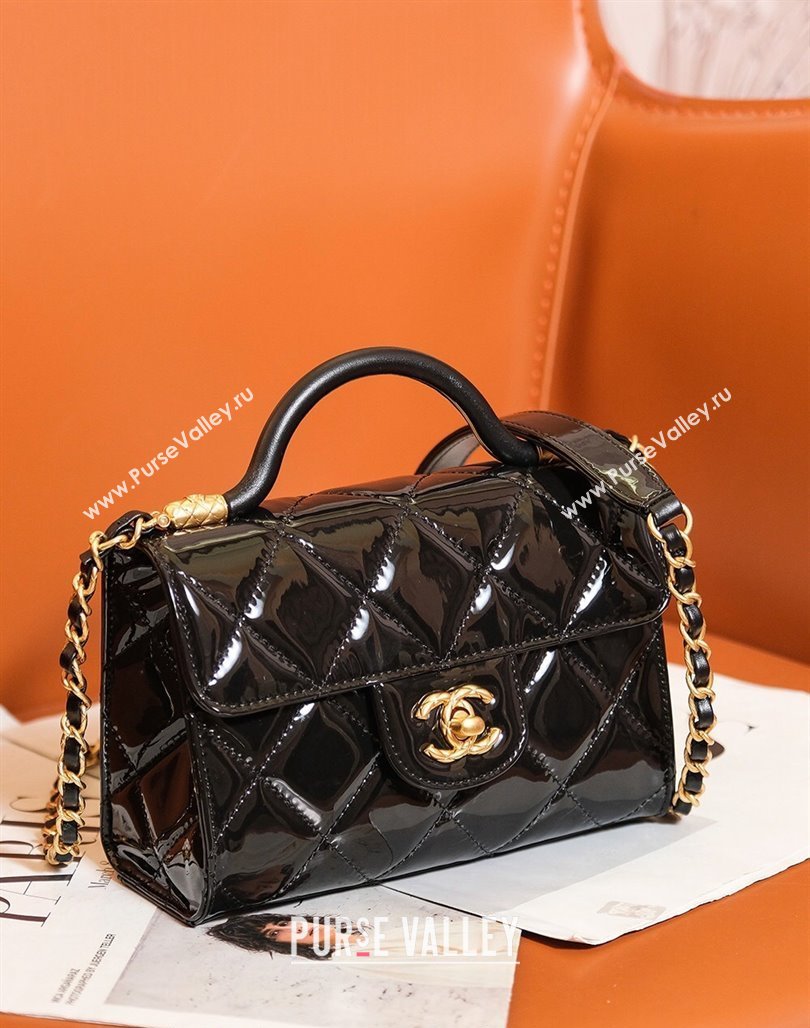 Chanel Patent Calfskin Mini Flap Bag with Top Handle AS4956 Black 2024 (yezi-240627071)