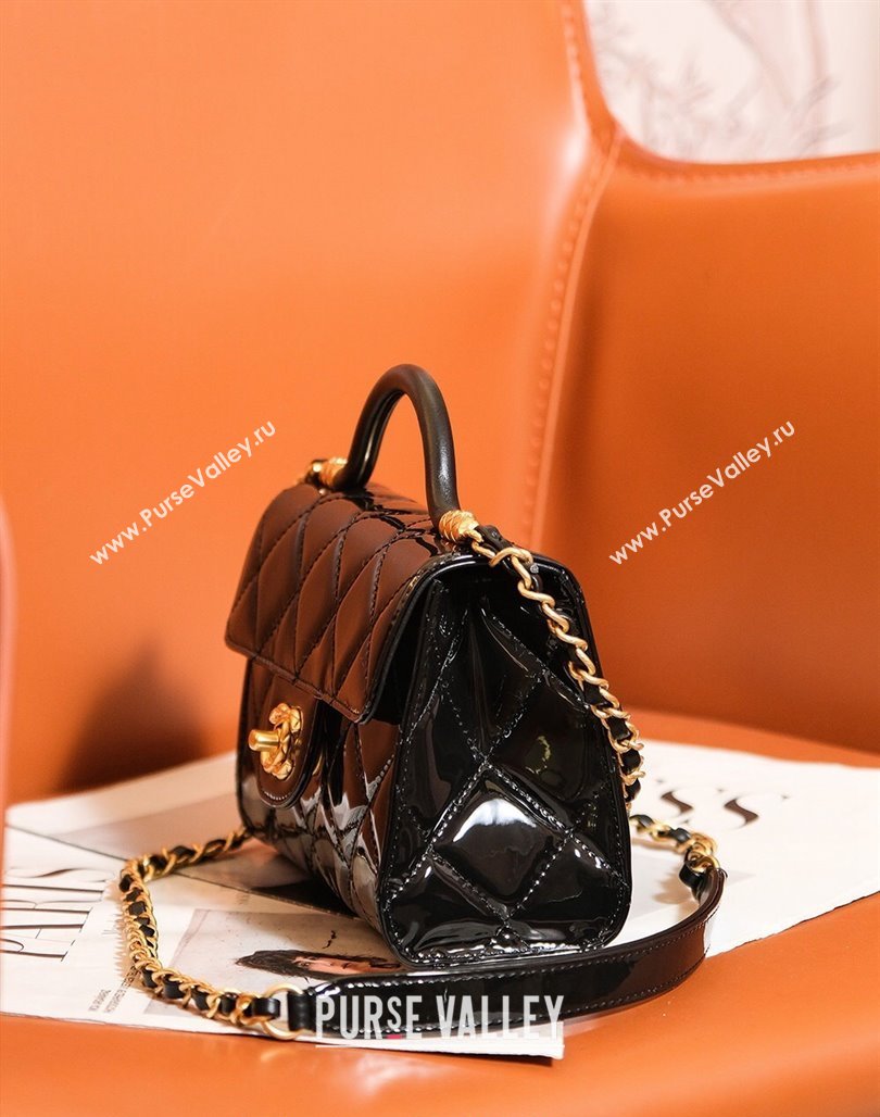 Chanel Patent Calfskin Mini Flap Bag with Top Handle AS4956 Black 2024 (yezi-240627071)