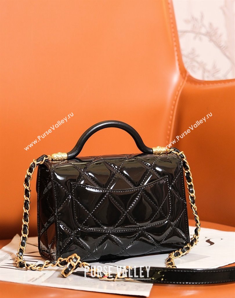 Chanel Patent Calfskin Mini Flap Bag with Top Handle AS4956 Black 2024 (yezi-240627071)