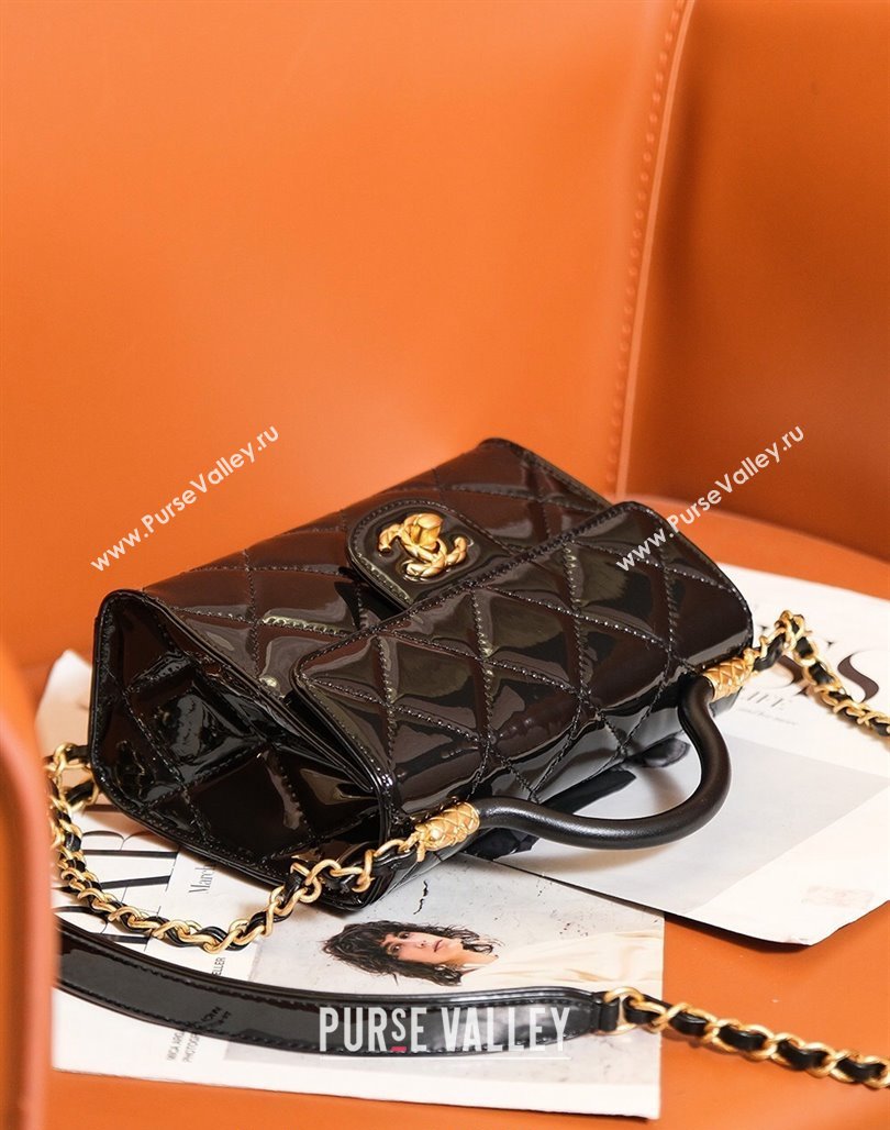 Chanel Patent Calfskin Mini Flap Bag with Top Handle AS4956 Black 2024 (yezi-240627071)