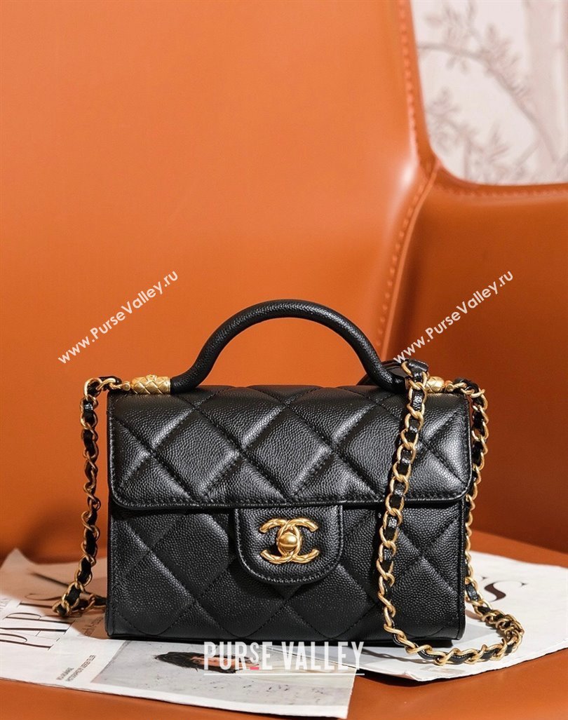 Chanel Grained Calfskin Mini Flap Bag with Top Handle AS4956 Black 2024 (yezi-240627072)