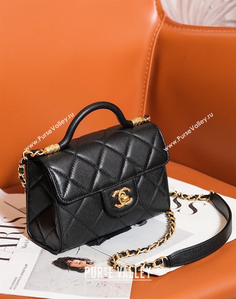 Chanel Grained Calfskin Mini Flap Bag with Top Handle AS4956 Black 2024 (yezi-240627072)