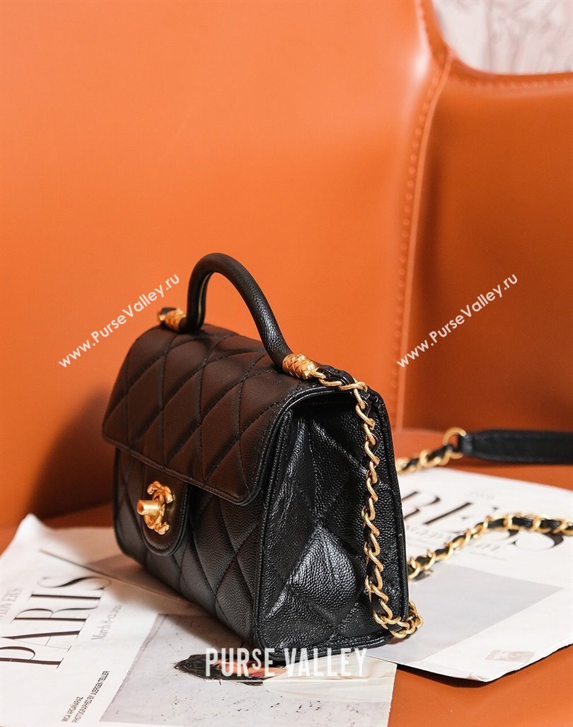 Chanel Grained Calfskin Mini Flap Bag with Top Handle AS4956 Black 2024 (yezi-240627072)