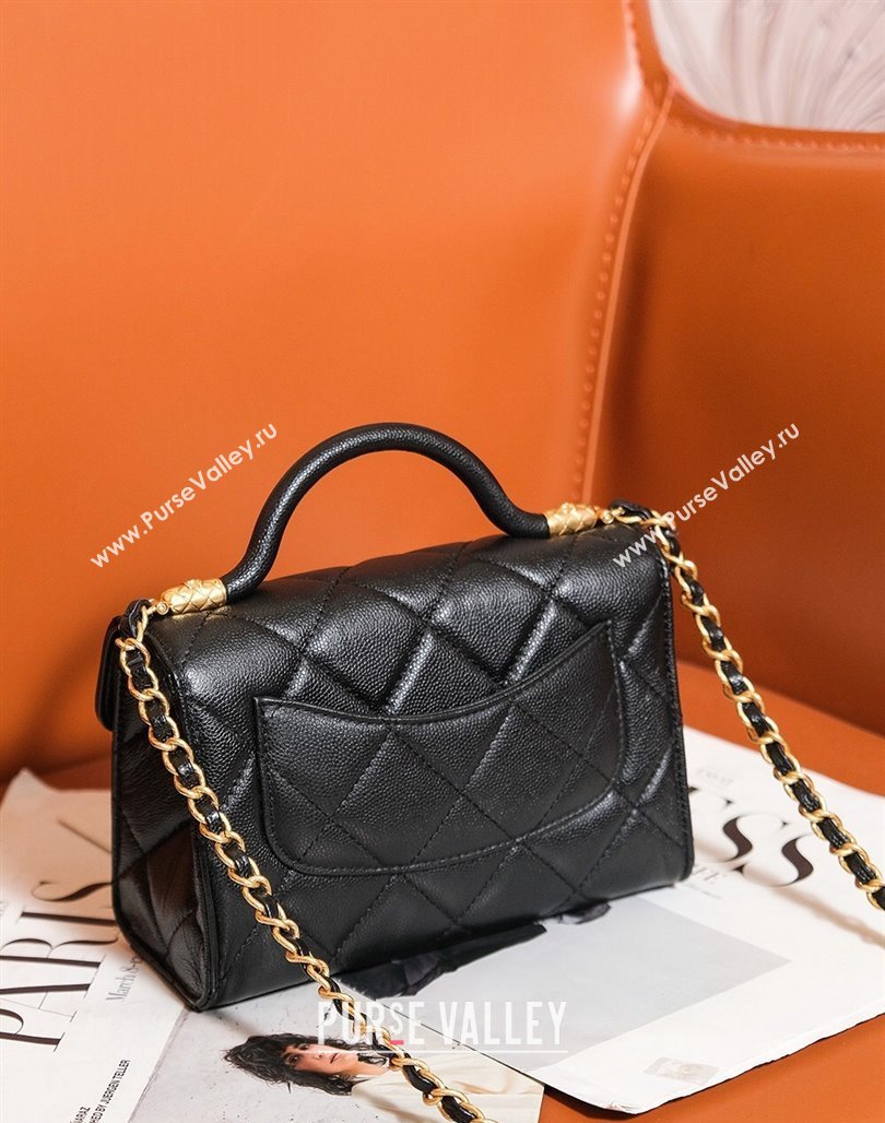 Chanel Grained Calfskin Mini Flap Bag with Top Handle AS4956 Black 2024 (yezi-240627072)