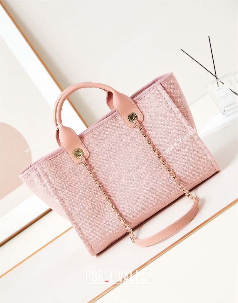 Chanel Deauville Mixed Fibers  Calfskin Small Shopping Bag Light Pink 2024 AS3257 (yezi-240627043)