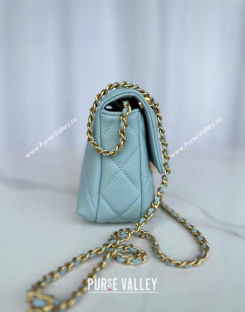 Chanel Shiny Lambskin Mini Flap Bag with Pearls AS4986 Light Blue 2024 (yezi-240627056)