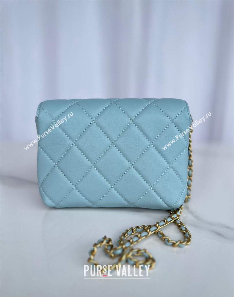 Chanel Shiny Lambskin Mini Flap Bag with Pearls AS4986 Light Blue 2024 (yezi-240627056)