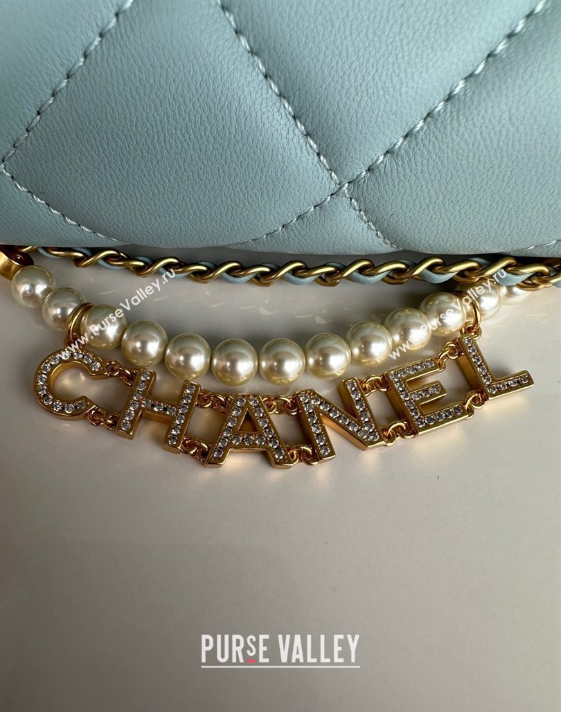 Chanel Shiny Lambskin Mini Flap Bag with Pearls AS4986 Light Blue 2024 (yezi-240627056)