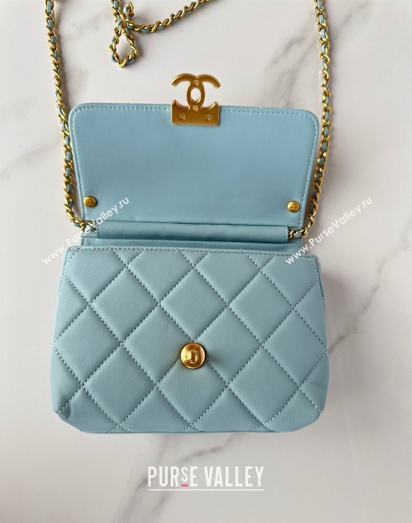 Chanel Shiny Lambskin Mini Flap Bag with Pearls AS4986 Light Blue 2024 (yezi-240627056)