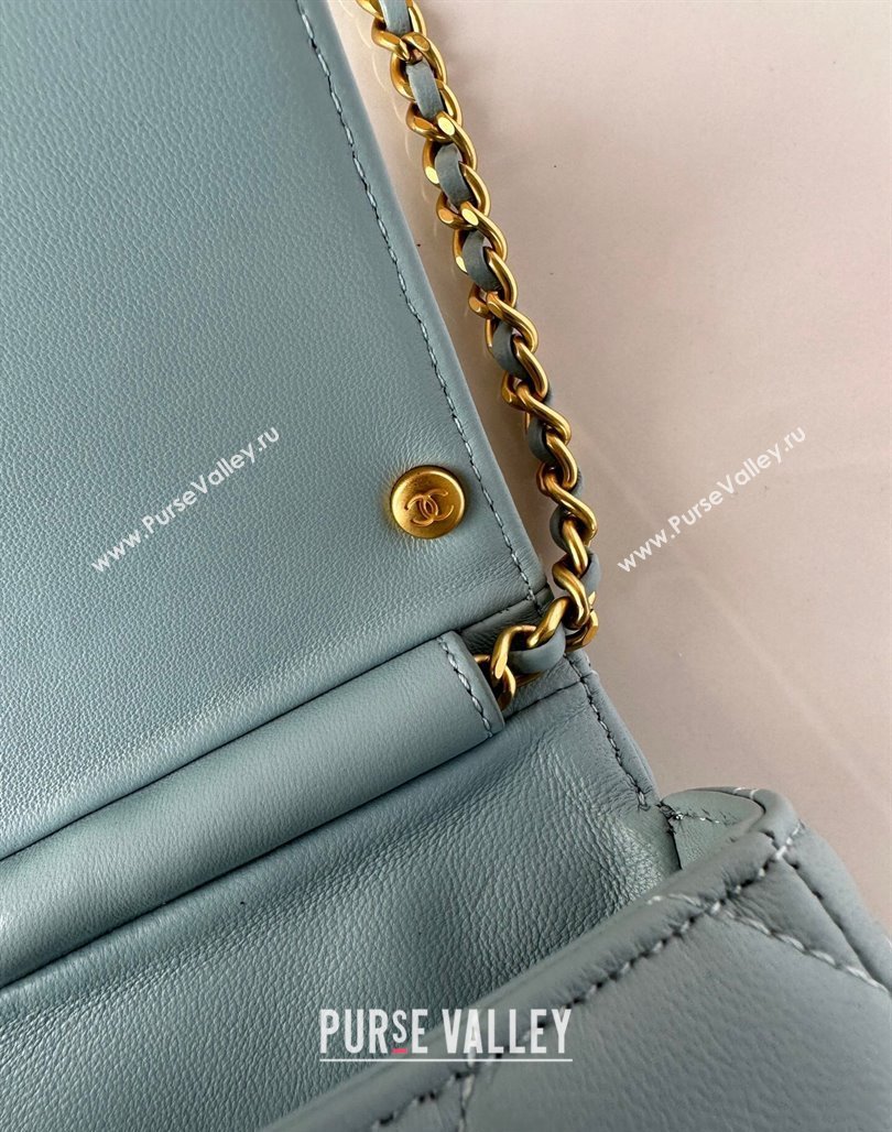 Chanel Shiny Lambskin Mini Flap Bag with Pearls AS4986 Light Blue 2024 (yezi-240627056)