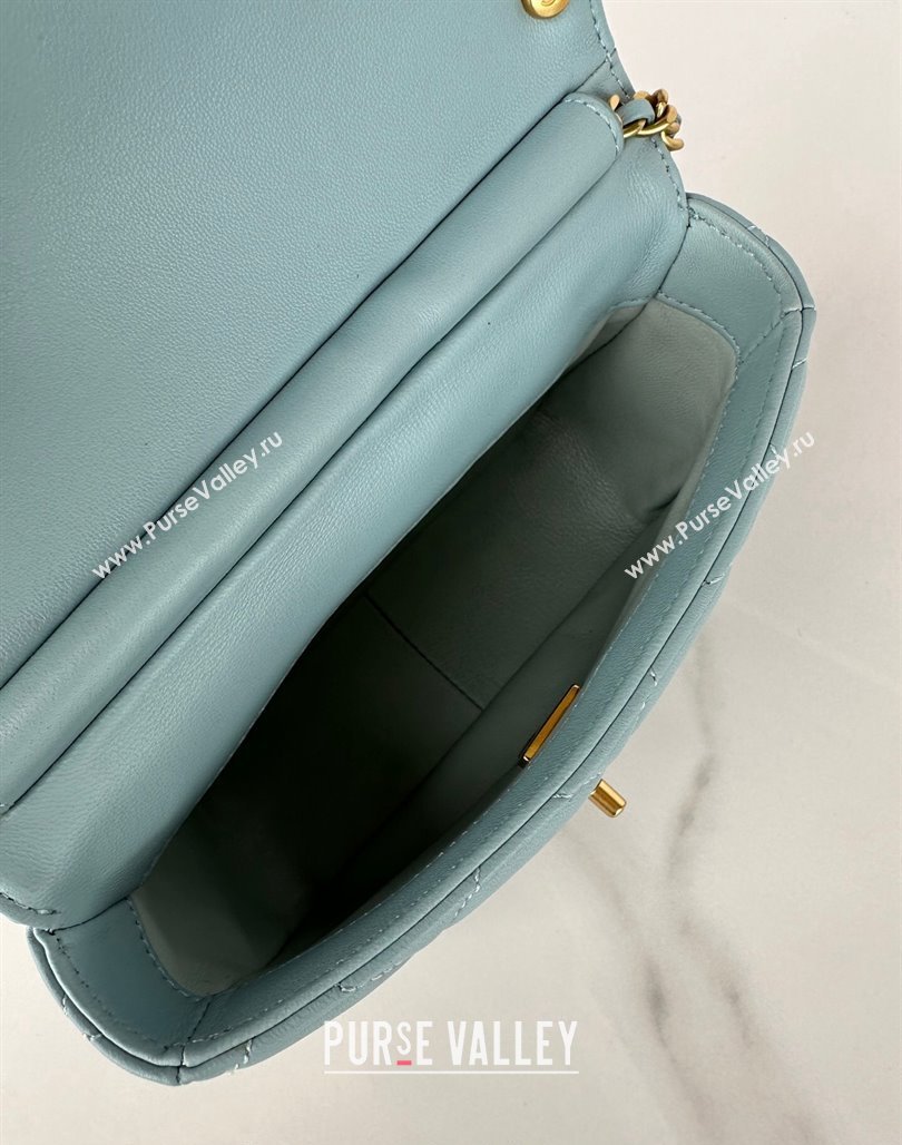 Chanel Shiny Lambskin Mini Flap Bag with Pearls AS4986 Light Blue 2024 (yezi-240627056)