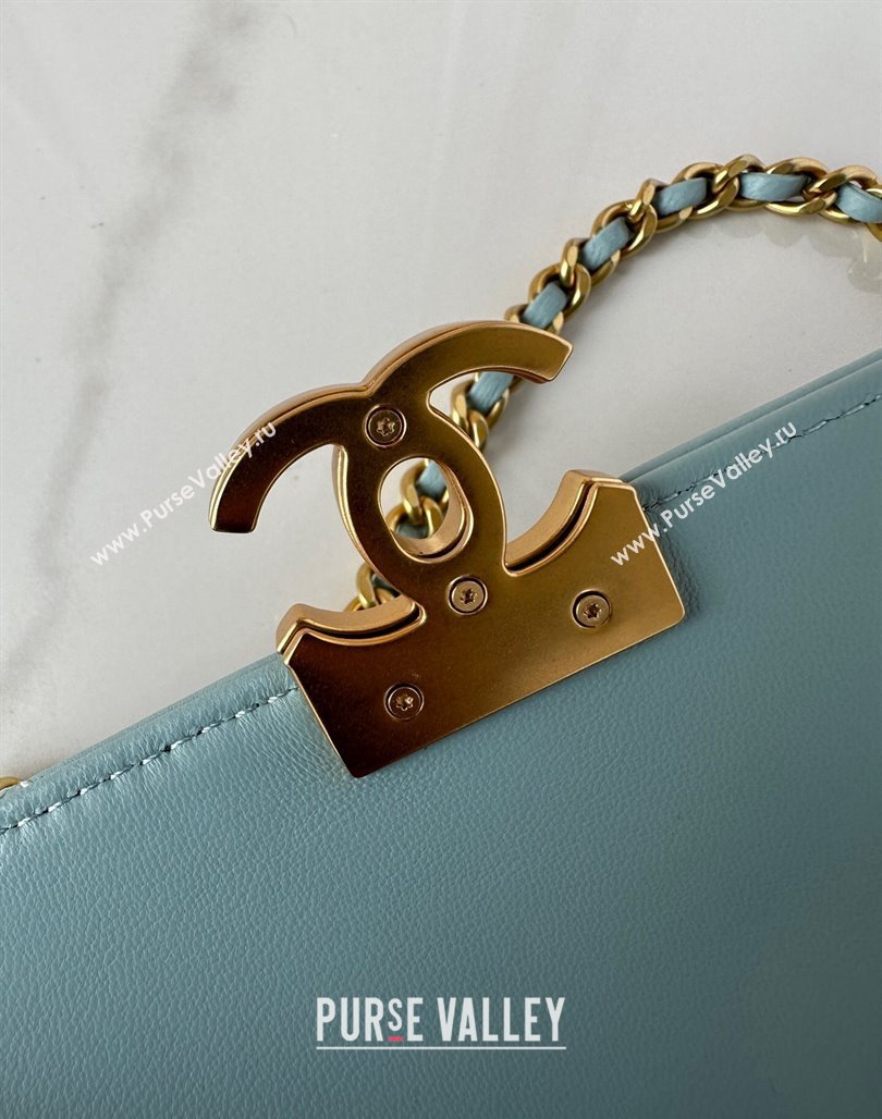 Chanel Shiny Lambskin Mini Flap Bag with Pearls AS4986 Light Blue 2024 (yezi-240627056)