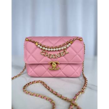 Chanel Shiny Lambskin Mini Flap Bag with Pearls AS4986 Pink2 2024 (yezi-240627057)