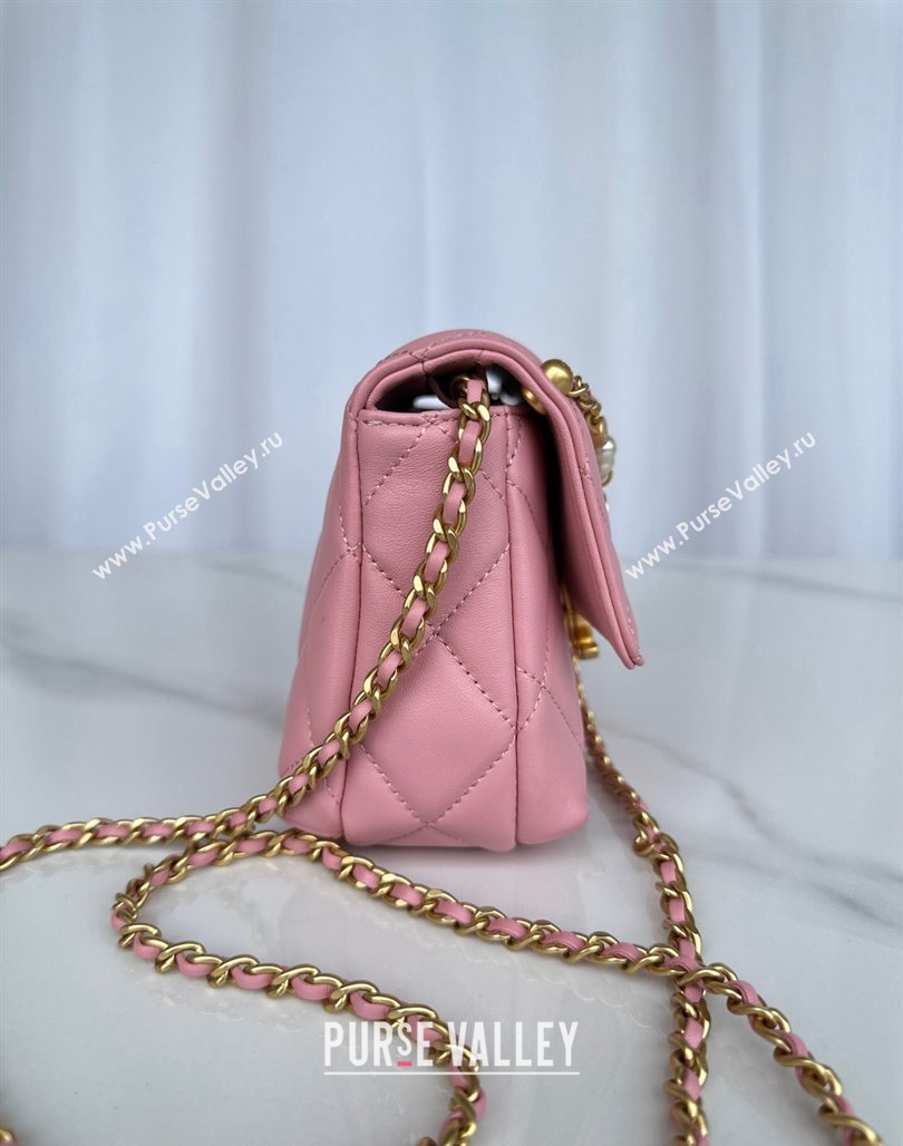 Chanel Shiny Lambskin Mini Flap Bag with Pearls AS4986 Pink2 2024 (yezi-240627057)