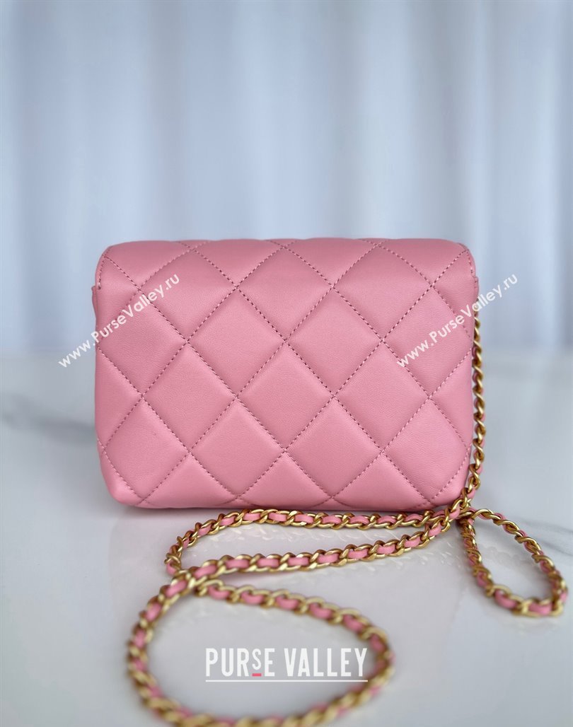 Chanel Shiny Lambskin Mini Flap Bag with Pearls AS4986 Pink2 2024 (yezi-240627057)