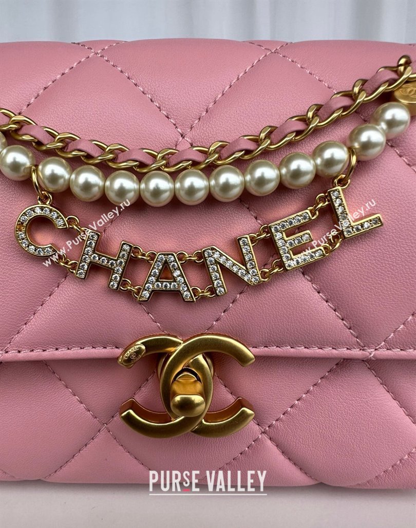 Chanel Shiny Lambskin Mini Flap Bag with Pearls AS4986 Pink2 2024 (yezi-240627057)