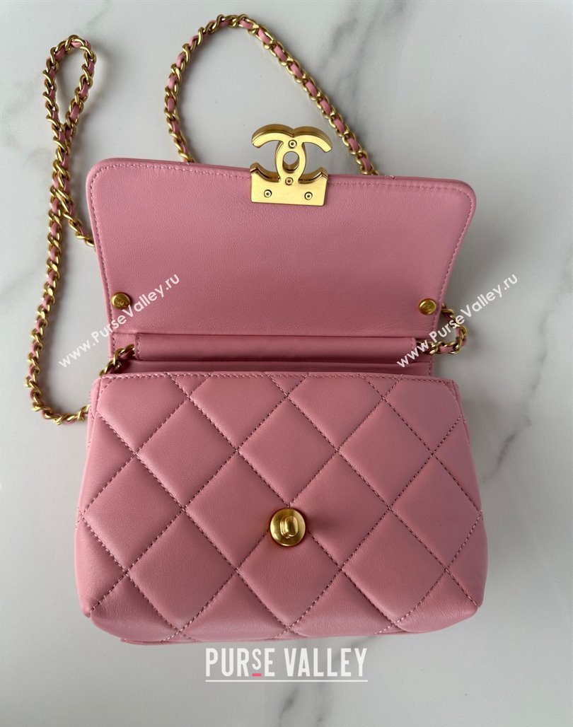 Chanel Shiny Lambskin Mini Flap Bag with Pearls AS4986 Pink2 2024 (yezi-240627057)