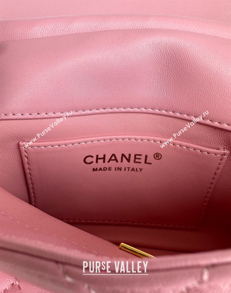 Chanel Shiny Lambskin Mini Flap Bag with Pearls AS4986 Pink2 2024 (yezi-240627057)