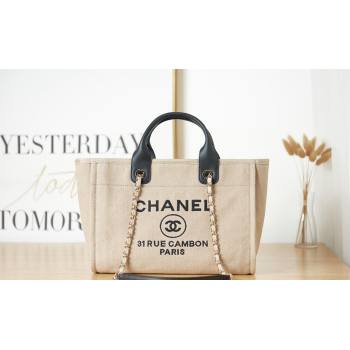 Chanel Deauville Mixed Fibers Calfskin Small Shopping Bag Beige/Black 2024 AS3257 (yezi-240627044)