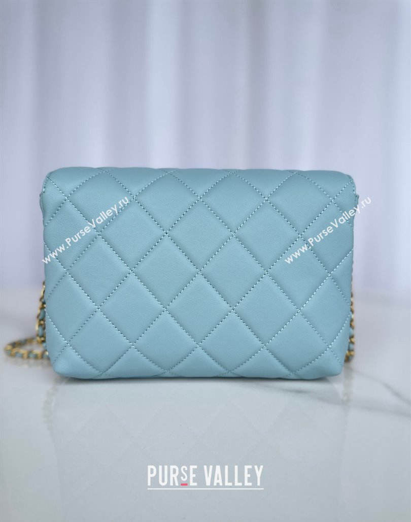 Chanel Shiny Lambskin Small Flap Bag with Pearls AS5011 Light Blue 2024 (yezi-240627063)