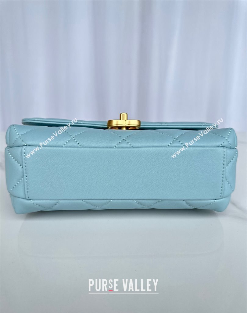 Chanel Shiny Lambskin Small Flap Bag with Pearls AS5011 Light Blue 2024 (yezi-240627063)