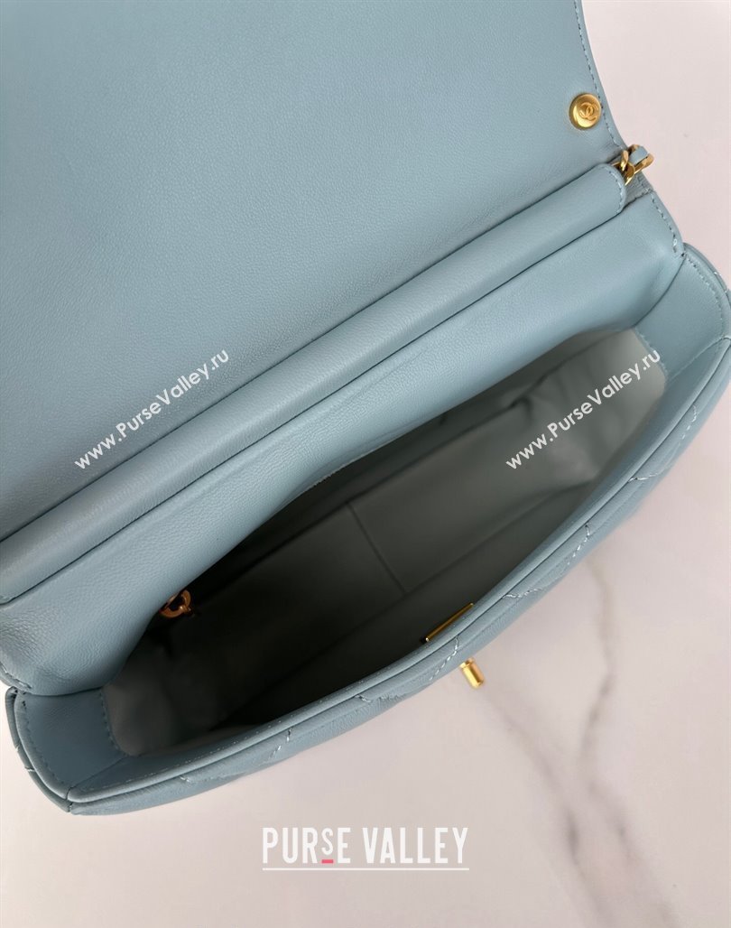 Chanel Shiny Lambskin Small Flap Bag with Pearls AS5011 Light Blue 2024 (yezi-240627063)