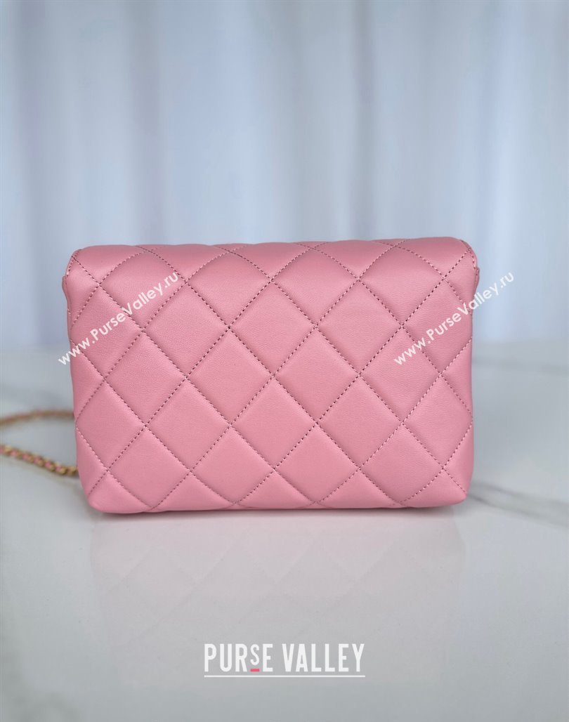 Chanel Shiny Lambskin Small Flap Bag with Pearls AS5011 Pink2 2024 (yezi-240627064)