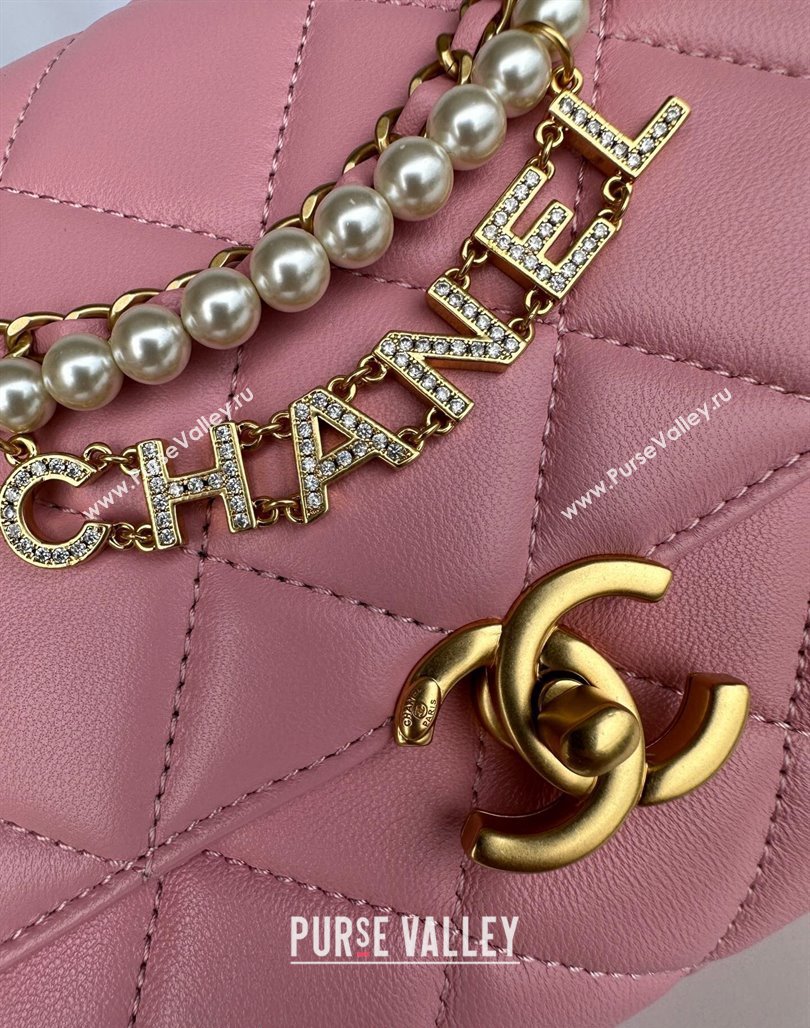 Chanel Shiny Lambskin Small Flap Bag with Pearls AS5011 Pink2 2024 (yezi-240627064)