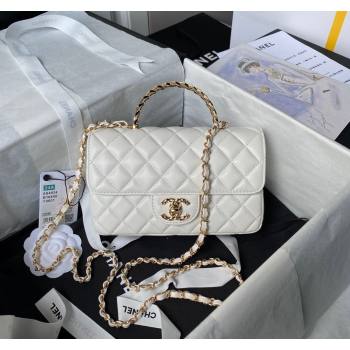 Chanel Shiny Lambskin Mini Flap Bag with Top Handle and Strass White 2024 AS4924 (yezi-240627012)