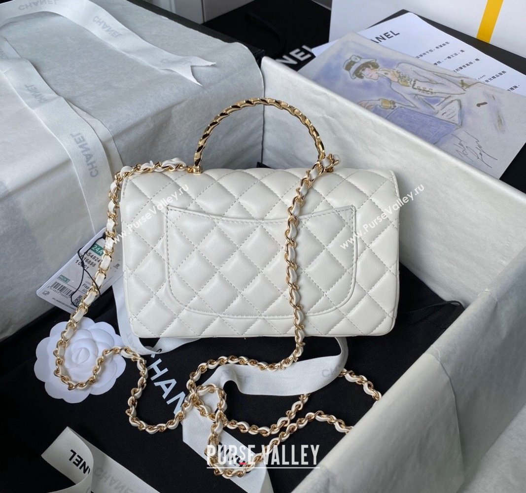 Chanel Shiny Lambskin Mini Flap Bag with Top Handle and Strass White 2024 AS4924 (yezi-240627012)