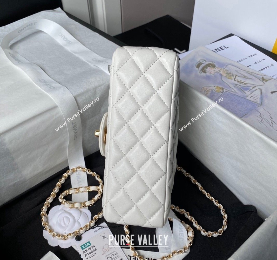 Chanel Shiny Lambskin Mini Flap Bag with Top Handle and Strass White 2024 AS4924 (yezi-240627012)