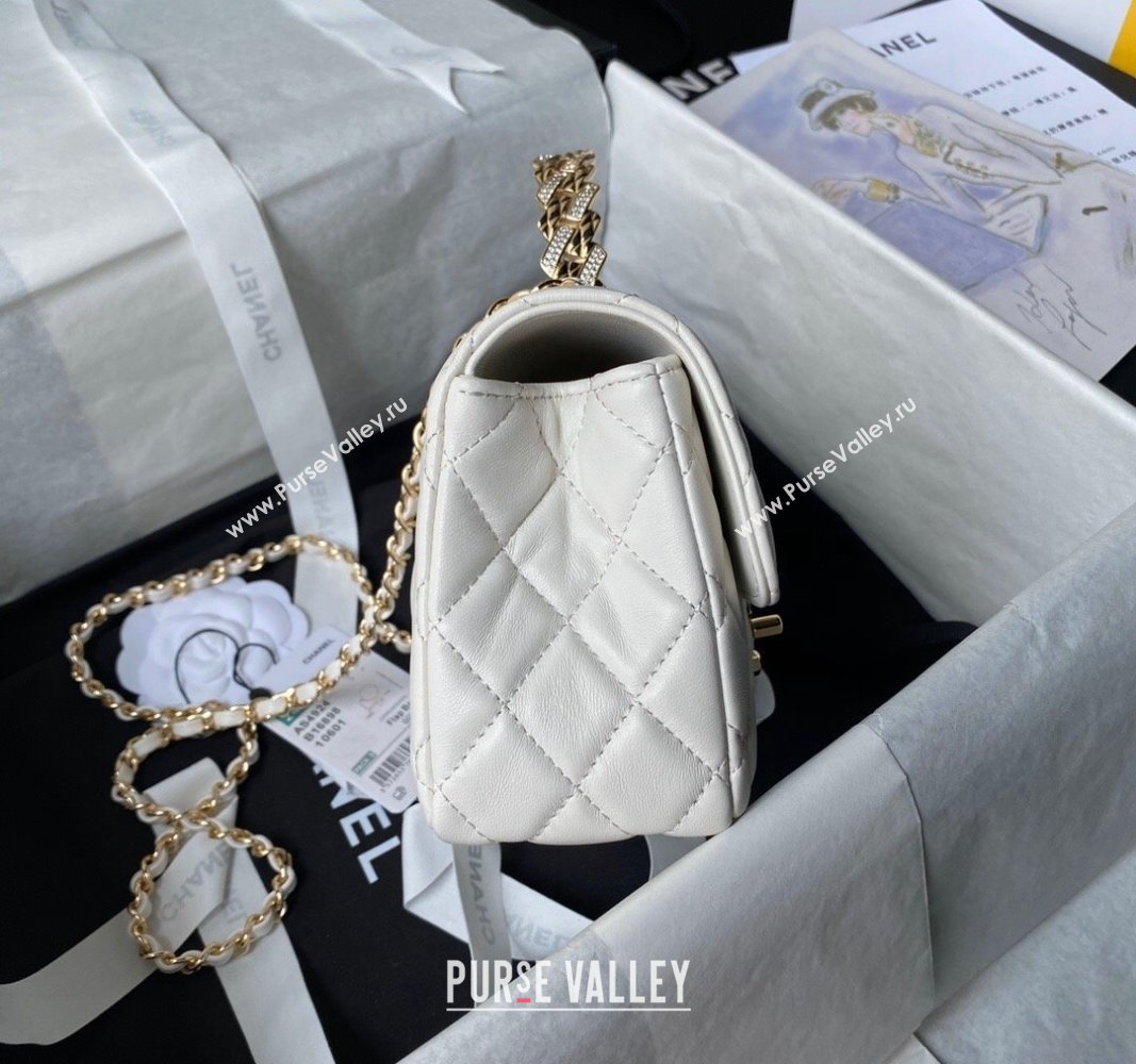 Chanel Shiny Lambskin Mini Flap Bag with Top Handle and Strass White 2024 AS4924 (yezi-240627012)