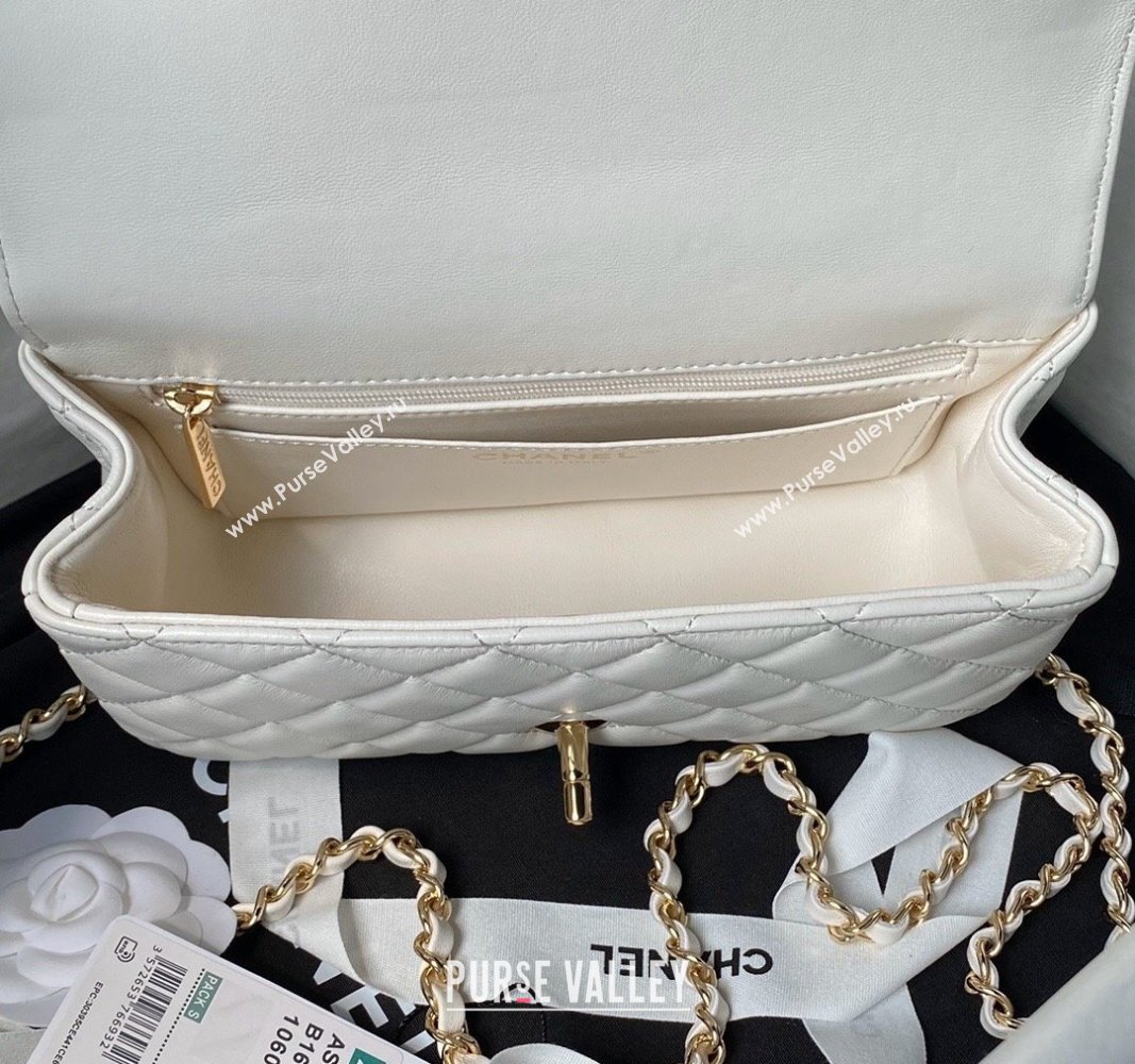 Chanel Shiny Lambskin Mini Flap Bag with Top Handle and Strass White 2024 AS4924 (yezi-240627012)