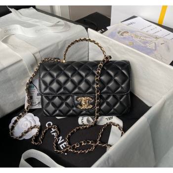 Chanel Shiny Lambskin Mini Flap Bag with Top Handle and Strass Black 2024 AS4924 (yezi-240627013)