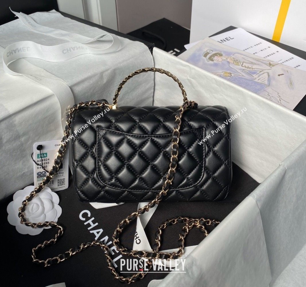 Chanel Shiny Lambskin Mini Flap Bag with Top Handle and Strass Black 2024 AS4924 (yezi-240627013)